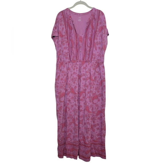 Pure Jill J. Jill Border Print Maxi Dress Pink Cotton Tencel Modal Paisley 2X - Picture 3 of 8